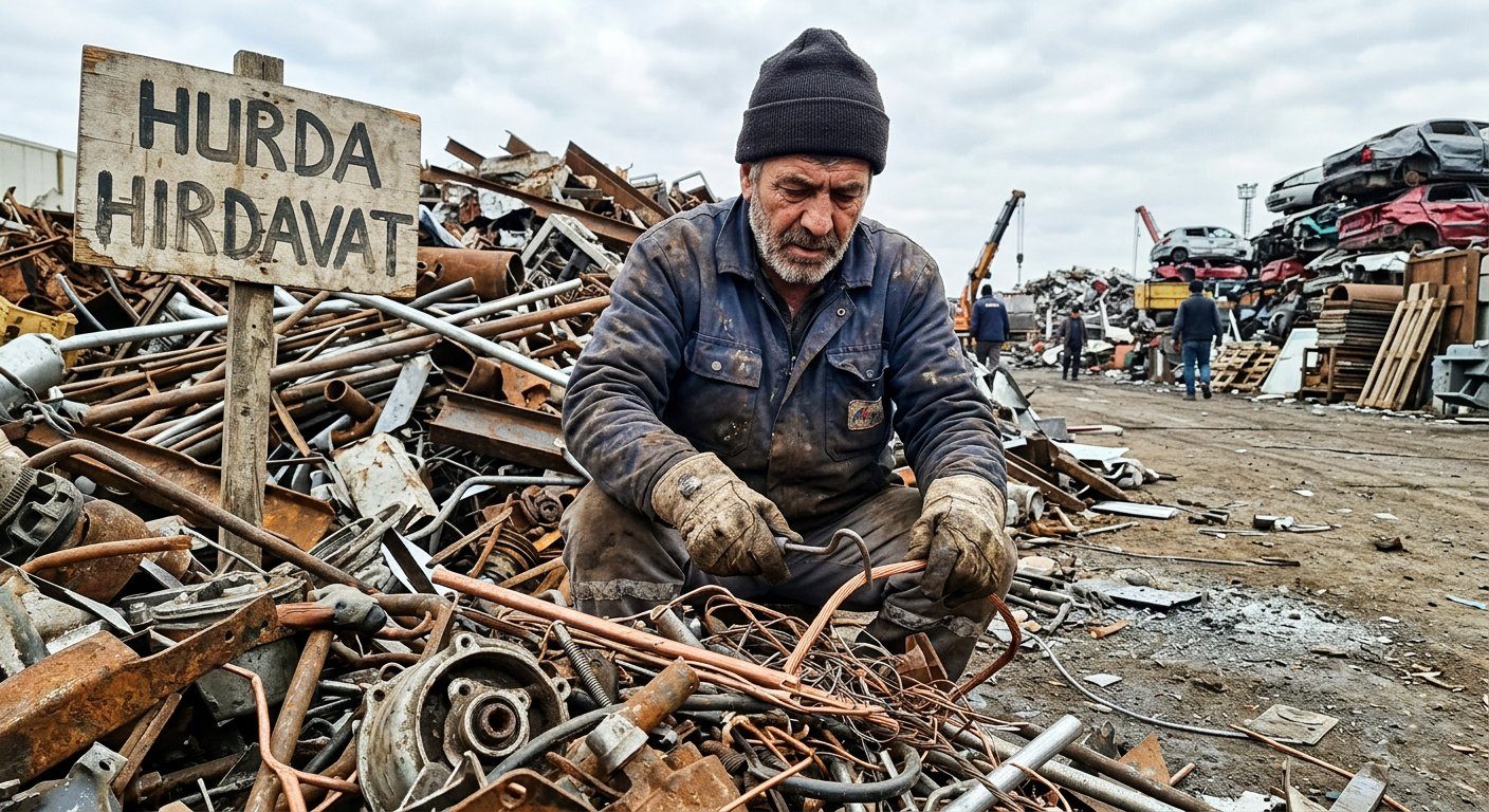 Metal hurdalarını ayıran mobil hurda ekibi